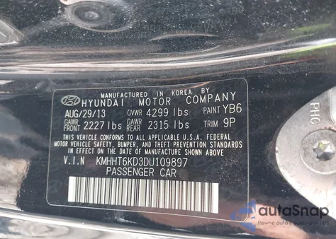 2013 Hyundai Genesis 2.0T R-Spec из США, поврежденный, VIN KMHHT6KD3DU109897